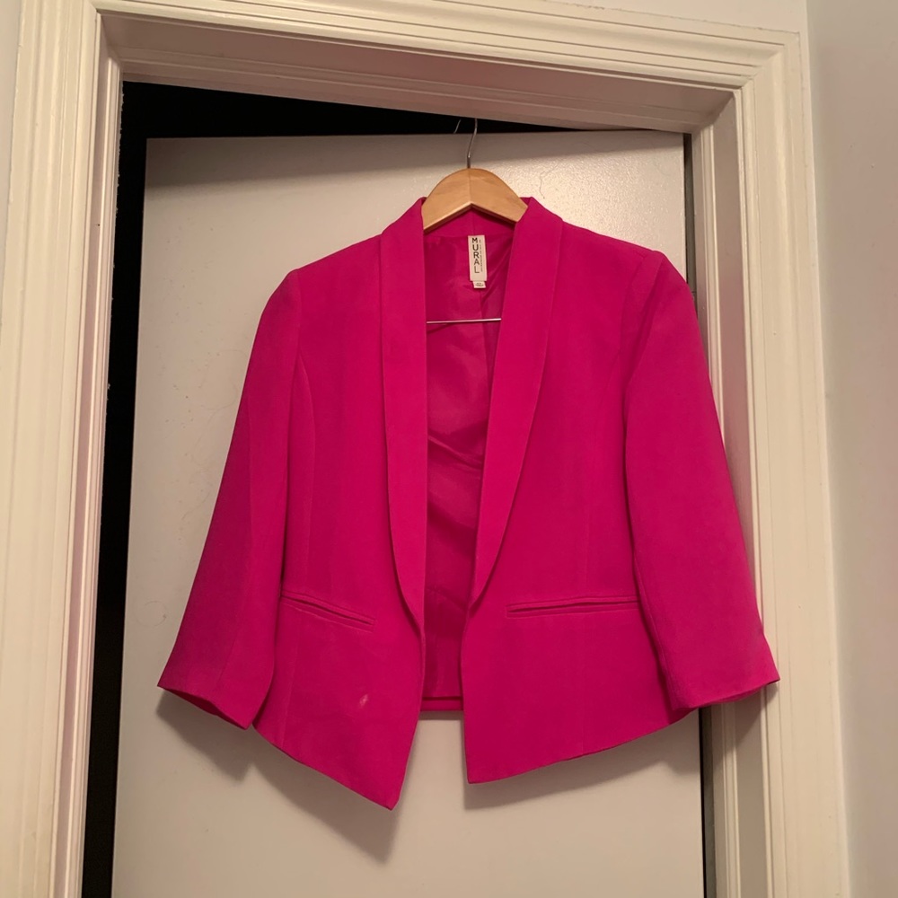 Mural Curve Open Front Shawl Collar Blazer XS pink - Picture 6 of 8